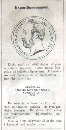 Expositions-minnen I. Satirisk notis om Stockholmsutställningen 1866 i Söndags-Nisse – Illustreradt Veckoblad för Skämt, Humor och Satir, nr 41, den 7 oktober 1866