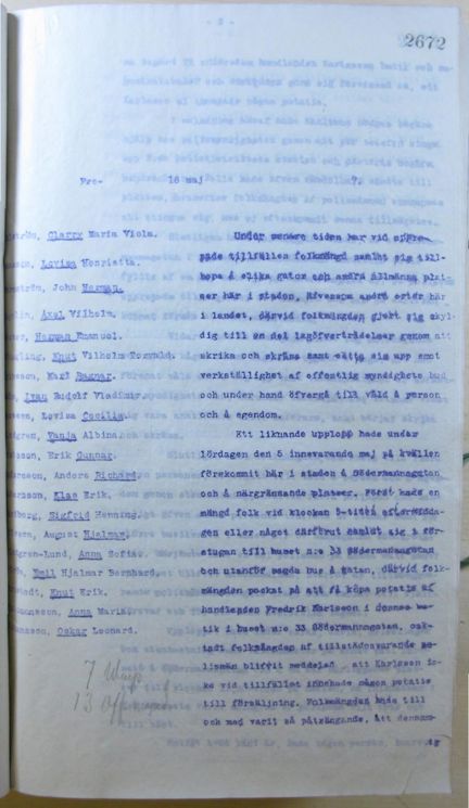 Detaljerad polisrapport om potatiskravallerna 5 maj 1917