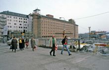 Kvarteret Åkern vid Skanstull. Bygget av Johanneshovsbron pågår