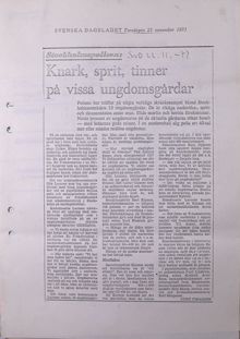 Stockholmspolisen larmar om ”knark, sprit och tinner” på ungdomsgårdar – 1973