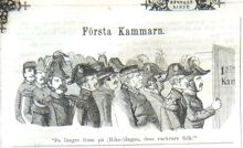 Första Kammarn. Bildskämt i Söndags-Nisse – Illustreradt Veckoblad för Skämt, Humor och Satir, nr 39, den 23 september 1866