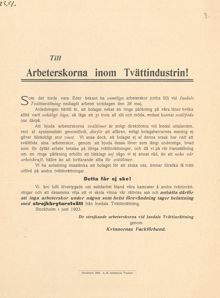 Flygblad om strejk vid Inedals tvättinrättning 1903