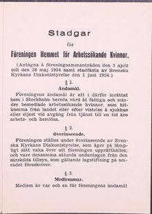Stadgar för Föreningen Hemmet för Arbetssökande Kvinnor
