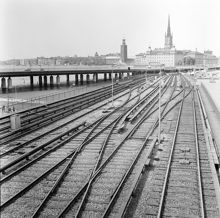 Tunnelbanespår från Slussen mot Gamla Stans T-banestation och Riddarholmen