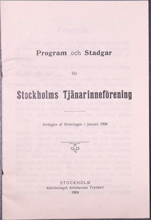 Tryckt program och stadgar för Stockholms Tjänarinneförening