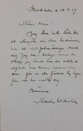 Karolina Widerströms brev till Anna Lindhagen, 1917