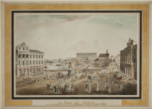 Norrmalmstorg (nuv. Gustav Adolfs torg) och Kungl. Slottet med Gamla Norrbro (riven 1797)
