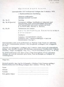 Klubben Fritt Forum - oktober 1973