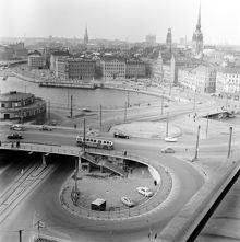 Utsikt över Slussen mot Gamla Stan med Kornhamnstorg