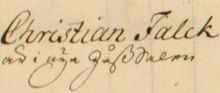 Barnhuspojken Christian Falck, född omkring 1744