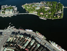 Flygfoto över Gamla stan och Skeppsholmen