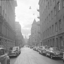 Från Jungfrugatan 38 mot Hedvig Eleonora kyrka