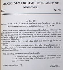 Motion angående anordnande av hiss till de kommunala institutionerna i Högdalsgången 18 och 24 - Kommunfullmäktige 1971