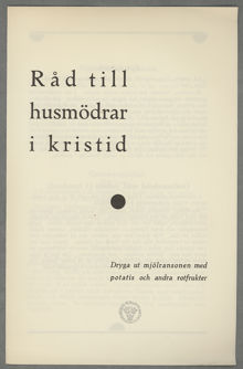 Råd till husmödrar i kristider