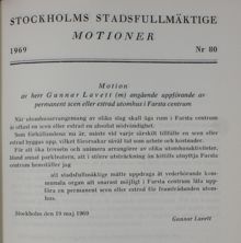 Motion angående uppförande av permanent scen eller estrad utomhus i Farsta Centrum - Stadsfullmäktige 1969