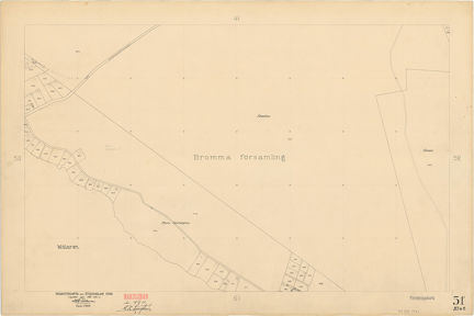 Kartan är ritad i tusch på papper som gulnat med tiden