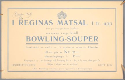 Matsedel från Hotel Regina, omkring 1910