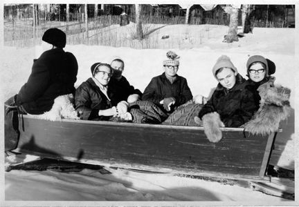 Sju personer i en hästsläde