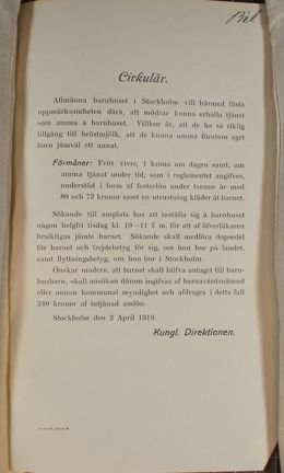 Cirkulär med villkor för amtjänst år 1919