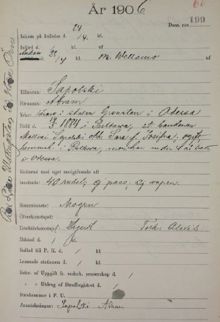 Abram Sapolski, politisk flykting från Odessa passerar Stockholm 1906 - polishandling från utlänningsexpeditionen 