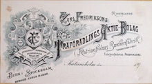 Fakturahuvud. Carl Fredriksons Träförädlings Aktie-Bolag