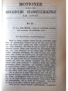 Motion "i fråga om anställande af kvinnliga assistenter vid Stockholms polis" - Stadsfullmäktige 1907 