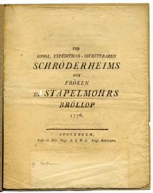Vid kongl. expeditions-secreteraren Schröderheims och fröken v. Stapelmohrs bröllop 1776.