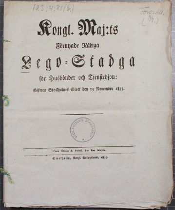 Lagar om arbetslivet från 1833.
