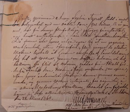 Brev med rekommendation för pojke att tas in på uppfostringsanstalt