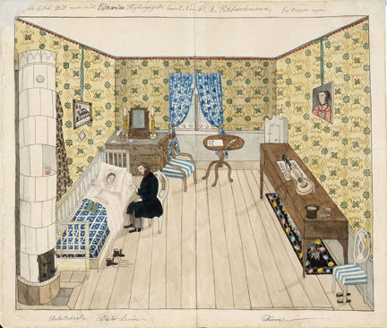 Josabeth Sjöberg ligger i sjuk i sängen. Bredvid sig på en stol sitter doktor Fabian Levin.