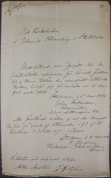 Målarmästare Håkansson begär utträde ur Svenska kyrkan 1884