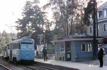 Spårvagn på linje 16, vid hållplats Storsvängen 1962