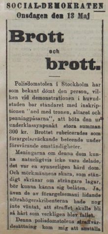 Brott mot brott. [Krönika ang. "fanskandalen" 1908]