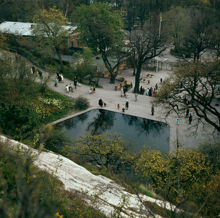 Skansen. Vy från Solliden ned mot dammen vid huvudentrén