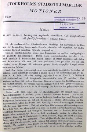 Bild på en motion om kvinnors löner