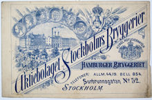 Reklamtryck. Aktiebolaget Stockholms Bryggerier. Hamburgerbryggeriet.