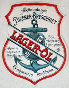 Etikett. Lager-Öl, Pilsener Bryggeriet