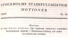 Motion angående effektivare trafiksäkerhetsfrämjande åtgärder i Skärholmen-Vårberg och andra nyexploaterade områden - Stadsfullmäktige 1969