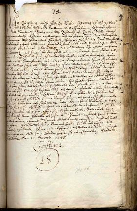 Drottning Kristinas brev till stadens myndigheter angående en tomt vid Södermalmstorg