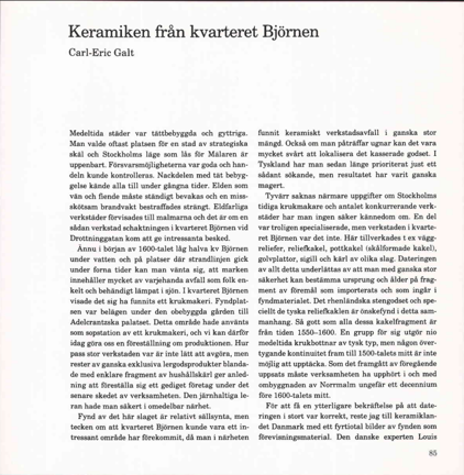 Text om keramiken från kvarteret Björnen