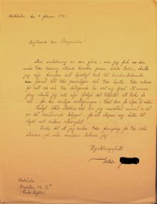 Tackbrev från flykting 1941